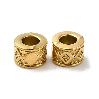304 Stainless Steel Beads, Large Hole Beads, Column with Rhombus, Real 18K Gold Plated, 7.5x5.5mm, Hole: 3.8mm