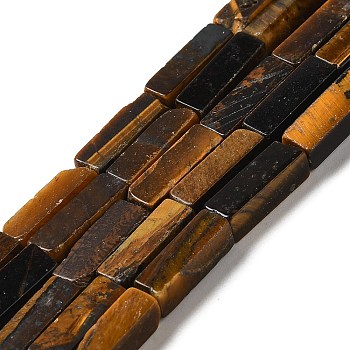 Natural Tiger Eye Beads Strands, Rectangle, 13~14x4~4.5x4~4.5mm, Hole: 1.2mm, about 28pcs/strand, 15.08''(38.3cm)