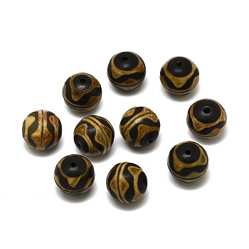 Tibetan Style Double Tiger dZi Beads, Natural Agate Beads, Round, 14mm, Hole: 1.4mm