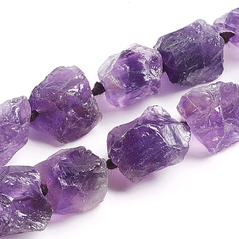 Raw Rough Natural Amethyst Beads Strands, Nuggets, 13~17x10~15x9~16mm, Hole: 1mm, about 26~29pcs/strand, 16.73 inch(42.5cm)