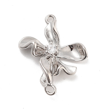 Brass Pave Clear Cubic Zirconia Connector Charms, Flower Links, Platinum, 22.5x17.5x4.5mm, Hole: 1.2mm