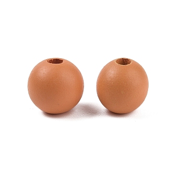 Wood European Beads, Matte Style, Round, Coral, 15mm, Hole: 4.7mm