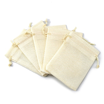 Rectangle Polyester Storage Bags, Drawstring Pouches Packaging Bag, Lemon Chiffon, 12x9cm