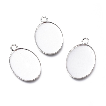 304 Stainless Steel Pendant Cabochons Settings for Fashion Jewelry, Milled Edge Bezel Cups, Oval, Stainless Steel Color, Tray: 25x18mm, 30.5x19x1mm, Hole: 3mm