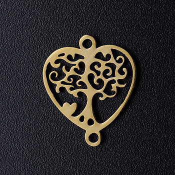 201 Stainless Steel Links connectors, Tree of Life with Heart, Golden, 17.5x15x1mm, Hole: 1.5mm