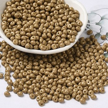 6/0 Opaque Baking Paint Glass Seed Beads, Teardrop, Dark Goldenrod, 4.5~5x4x3~3.5mm, Hole: 0.9mm, about 5625Pcs/Pound