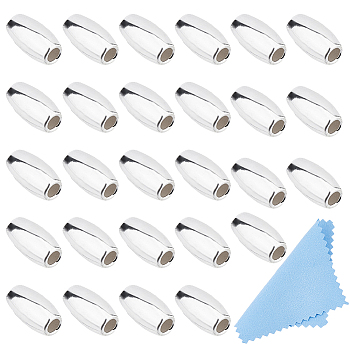 30Pcs Oval 925 Sterling Silver Beads, with Suede Fabric Square Silver Polishing Cloth, Silver, 6x3mm, Hole: 1.5mm