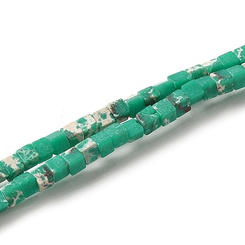 Synthesis Imperial Jasper Beads Strands, Dyed, Cube, Green, 2~2.5x2.5~3.5x2.5~3mm, Hole: 0.4mm, about 157~165pcs/strand, 14.96~15.75''(38~40cm)