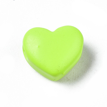 Spray Painted Brass Beads, Heart, Green Yellow, 9x10.5x6mm, Hole: 2mm