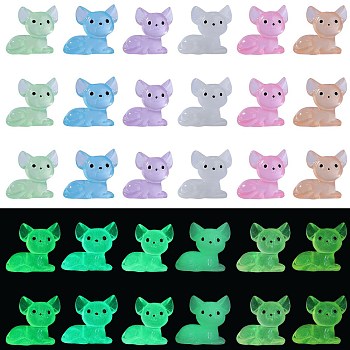 30Pcs 6 Colors Luminous Resin Cute Little Cat Ornaments, Glow in the Dark, Micro Landscape Decoration, Mixed Color, 26x26.5x17.5mm, 5pcs/color