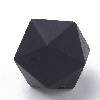 Food Grade Eco-Friendly Silicone Beads, Chewing Beads For Teethers, DIY Nursing Necklaces Making, Icosahedron, Black, 16.5x16.5x16.5mm, Hole: 2mm