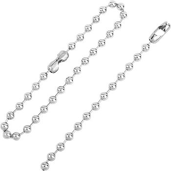 304 Stainless Steel Ball Chain Bracelets and Necklaces Jewelry Sets, Stainless Steel Color, 8-1/2 inch(21.5cm), 18.1 inch(46cm), 2pcs/box