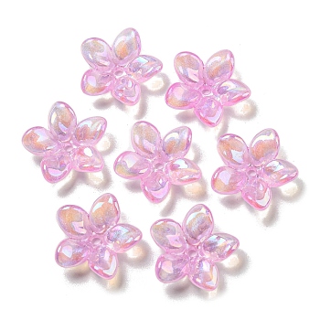 AB Color Plated Acrylic Beads, with Glitter Powder, Flower, Pearl Pink, 23x7mm, Hole: 2mm