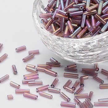 Transparent Colours Rainbow Glass Bugle Beads, AB Color, Purple, 6x1.8mm, Hole: 0.6mm, 1250pcs/50g