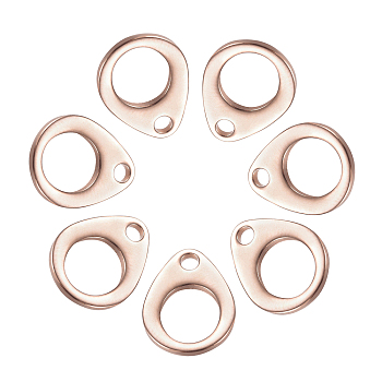 304 Stainless Steel Chain Tabs, Chain Extender Connectors, Teardrop, Hollow, Rose Gold, 13x10x1mm, Hole: 1.8mm and 7x6mm, 50pcs/box