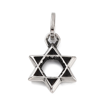 316 Surgical Stainless Steel Pendants, Star of David Charm, Antique Silver, 28x19.6x3.3mm, Hole: 9x5.3mm
