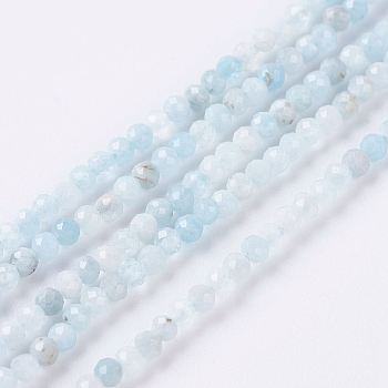 Natural Aquamarine Beads Strands, Faceted, Round, 2mm, Hole: 0.5mm, about 204pcs/strand, 15.7 inch