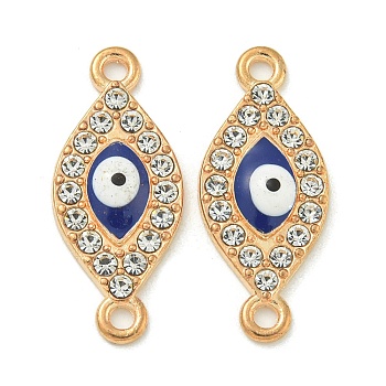 Alloy Blue Enamel Evil Eye Connector Charms, Crystal Rhinestone Links, Golden, Horse Eye, 26x11x3.5mm, Hole: 1.8mm