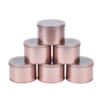 Iron Frosted Storage Jar, with PVC Clear Window, Cylinder Sealed Cans for Candles, Column, Matte Rose Gold Color, 90x60mm, Inner Diameter: 82mm, Clear Window: 68mm