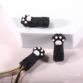 Cute Cat Paw Print Silicone Nail Art Cuticle Nipper Protective Cover, for Scissors and Tweezers, Black, 3.4x1.7cm