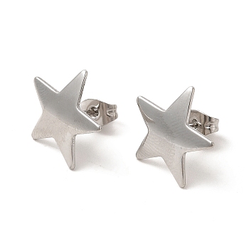 304 Stainless Steel Stud Earrings for Women, Star, Stainless Steel Color, 15x15.5mm, Pin: 0.8mm