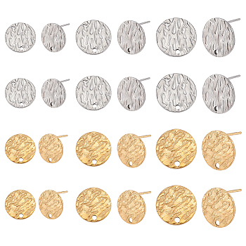Elite 24Pcs 6 Style 304 Stainless Steel Stud Earring Findings, with Earring Backs, Flat Round, Platinum & Golden, 8~13mm, Hole: 1.5mm, Pin: 0.7~0.8mm, 4pcs/style