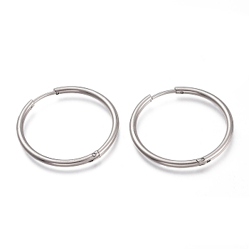 304 Stainless Steel Huggie Hoop Earrings, Hypoallergenic Earrings, Ring, Stainless Steel Color, 12 Gauge, 29x2mm, Pin: 1mm