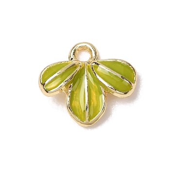 Alloy with Yellow Green Enamel Charms, Leaf Charms, Light Gold, 9x10x2.5mm, Hole: 1.2mm