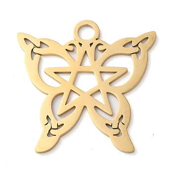 304 Stainless Steel Pendants, Butterfly with Star Charms, Golden, 40x40x1.5mm, Hole: 4.8mm