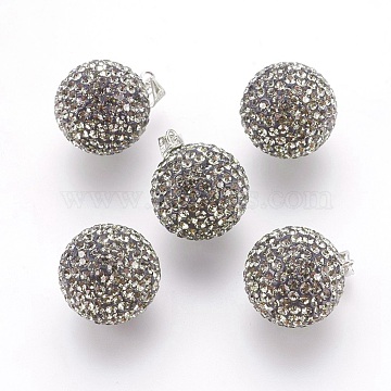 Austrian Crystal Charms, With Sterling Silver Clasps, Round, Black Diamond, about 18mm in diameter, hole: 3.5mm(SR18MM-215)