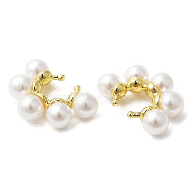 Rack Plating Brass Cuff Earrings with Plastic Pearl Beaded(EJEW-M222-03G)-2