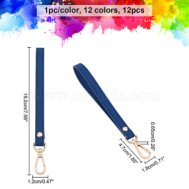 CHGCRAFT 12Pcs 12 Colors PU Leather Wrist Strap Keychains(KEYC-CA0001-19)-2