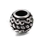 304 Stainless Steel European Beads, Large Hole Beads, Round, Antique Silver, 11x9mm, Hole: 5.5mm(STAS-H263-20AS)