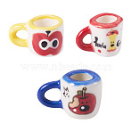 3Pcs 3 Colors Handmade Porcelain Mug Cup Decoration, Hand Painted Famille Rose Porcelain, Micro Landscape Dollhouse Accessories, Mixed Color, 25.5~32.5x17~21.5x18~21mm, 1pc/color(PORC-TA0001-59)