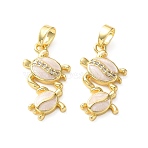 Brass Micro Pave Clear Cubic Zirconia Pendants, with Enamel, Double Turtle Charms, Real 18K Gold Plated, Lavender Blush, 20x11.5x3mm, Hole: 5x2.5mm(CU-CBA2554-09G-01)
