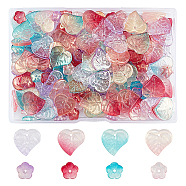 ARRICRAFT Transparent Glass Beads, with Glitter Gold Powder, Flowers and Leaf, Mixed Color, 200pcs/Box(GGLA-AR0001-03)