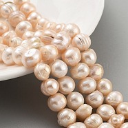 Natural Cultured Freshwater Pearl Beads Strands, Potato, Light Salmon, 9~10mm, Hole: 0.6mm, about 19~20pcs/strand, 6.10~6.50 (15.5~16.5cm)(PEAR-C003-14B)