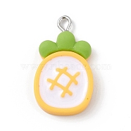 Opaque Resin Pendants, Fruit Charms, with Platinum Tone Iron Loops, Pineapple, Fruit, 27.5x15.5x4.5mm, Hole: 2mm(RESI-D064-03P-10)