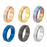 6Pcs 6 Colors Textured Titanium Steel Rotating Finger Rings Set, Fidge Spinner Rings for Stress Anxiety Relief, Mixed Color, US Size 7 1/2(17.7mm), 1Pc/color(RJEW-AN0001-08)