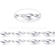 304 Stainless Steel Link Chains, Soldered, with Spool, Rhombus, Stainless Steel Color, Oval Link: 3.5x2x0.3mm, Rhombus: 10x3x1.5mm, about 16.4 Feet(5m)/roll(CHS-G014-18P)