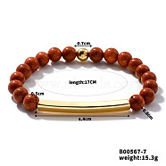 Synthetic Goldstone Stretch Bracelets, Brass Tube Beaded for Women, Elegant and Stylish Daily Accessory, Inner Diameter: 6-3/4 inch(17cm)(CL6256-2)