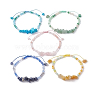 Natural & Synthetic Gemstone Chip Bead Braided Bracelets for Women, with Glass Bicone Beads, Mixed Color, Inner Diameter: 2-1/8~3-1/4 inch(5.4~8.1cm)(BJEW-JB09992)