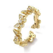 Brass with Cubic Zirconia Open Cuff Rings, Butterfly, Golden, US Size 8 1/4(18.3mm)(RJEW-Z017-02G)