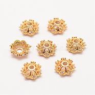 Long-Lasting Plated Brass Micro Pave Grade AAA Cubic Zirconia Fancy Bead Caps, Flower, Multi-Petal, Cadmium Free & Nickel Free & Lead Free, Real 18K Gold Plated, 8x3mm, Hole: 2mm(ZIRC-G090-59G)