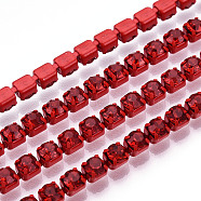 Electrophoresis Iron Rhinestone Strass Chains, Rhinestone Cup Chains, with Spool, Light Siam, SS16, 3.5mm, about 10yards/roll(9.14m/roll)(CHC-Q009-SS16-B07)