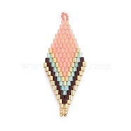 MIYUKI & TOHO Handmade Japanese Seed Beads Links, Loom Pattern, Rhombus, Dark Salmon, 44.6~45.2x17.8~18.6x1.6~1.7mm, Hole: 1.4~1.6mm(SEED-E004-O11)