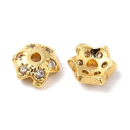 Brass Micro Pave Cubic Zirconia Bead Cap, 6-Petal Flower, Real 18K Gold Plated, 6x5.5x2mm, Hole: 1mm(KK-E068-VF852-2)