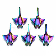 Rainbow Color Alloy Pendants, Cadmium Free & Lead Free, Mobula Shape, 35.5x24.5x6mm, Hole: 4mm(PALLOY-S180-009-RS)