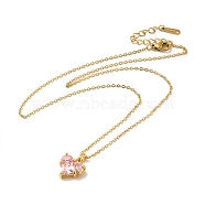 Pink Cubic Zirconia Pendant Necklace, Golden Brass Jewelry for Women, Heart Pattern, Heart: 12x12.5x4.5mm, 16.14 inch(41cm)(NJEW-H161-01B)