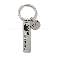 Mother's Day Gift 201 Stainless Steel Word Mama Bear Keychains, with Iron Key Rings, Rectangle, 8cm(KEYC-E040-01P-04)
